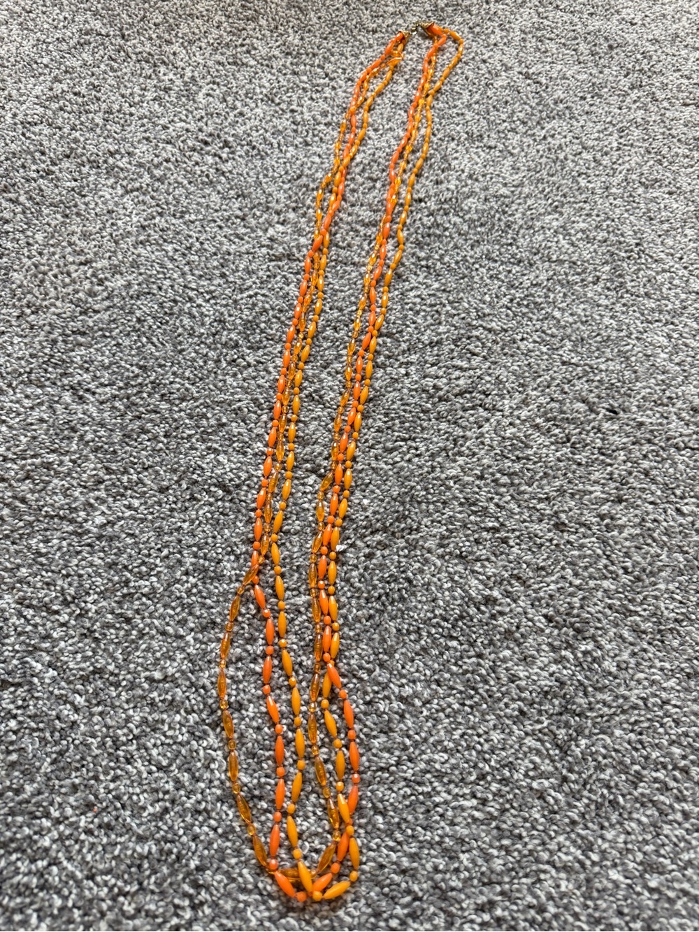 Orange Multi-Strand Beaded Necklace vintage mid century summer